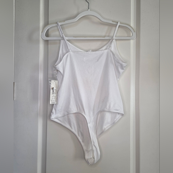White Ribbed Button-Front Bodysuit - Picture 3 of 3